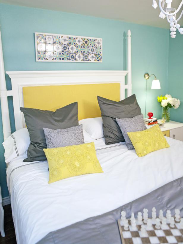 yellow bedroom bedrooms gray grey hgtv bedding bed portfolio teal poster walls decor four master colors rooms television garden traditional