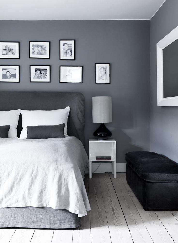 Bedroom With Grey Walls And Black Accents
