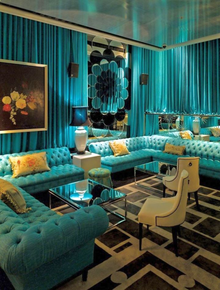 Minimalist Turquoise Living Room for Large Space