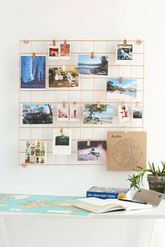 The latest trend in desks copper grid to hang photos or whatever you want