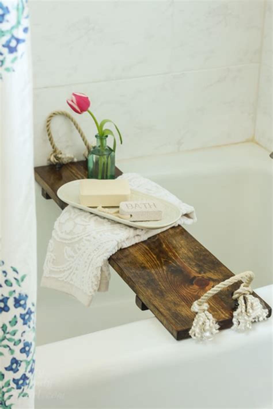 18. Wooden shelf in the interior of the bathroom