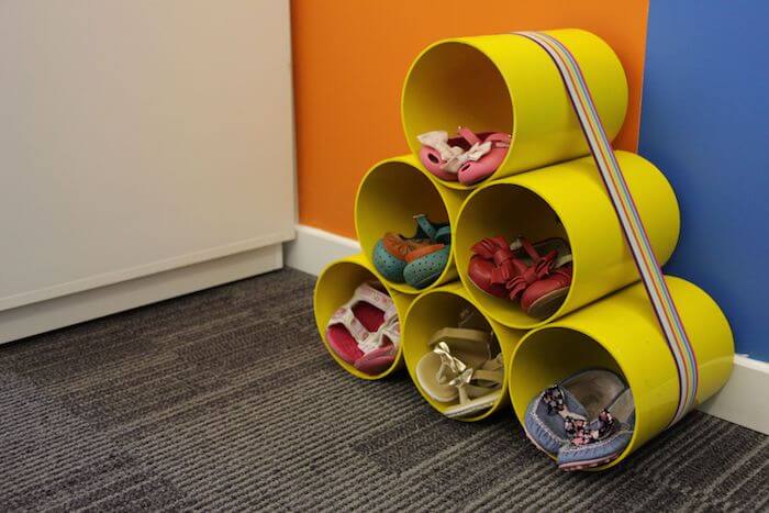 6- Create a shoe rack with the famous PVC pipes