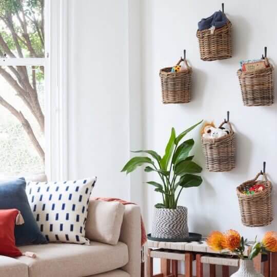 8. Install baskets on the wall