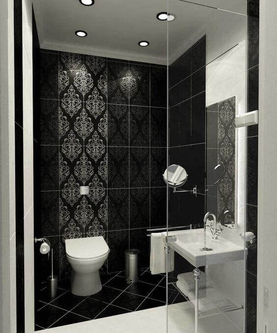 Bathroom decorated in black and white 3
