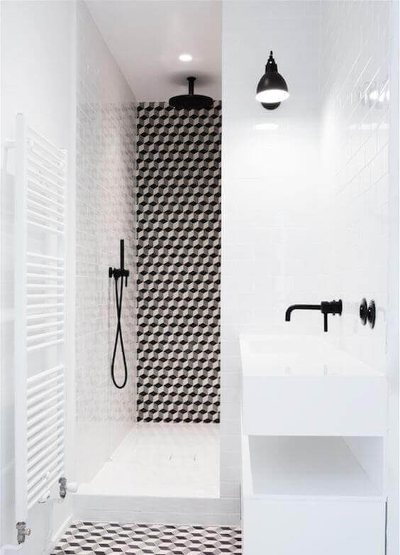 Bathroom decorated in black and white 6