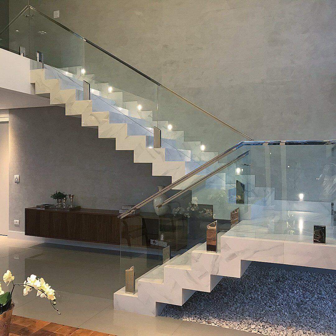 Cascade staircase with granite and built-in lamps