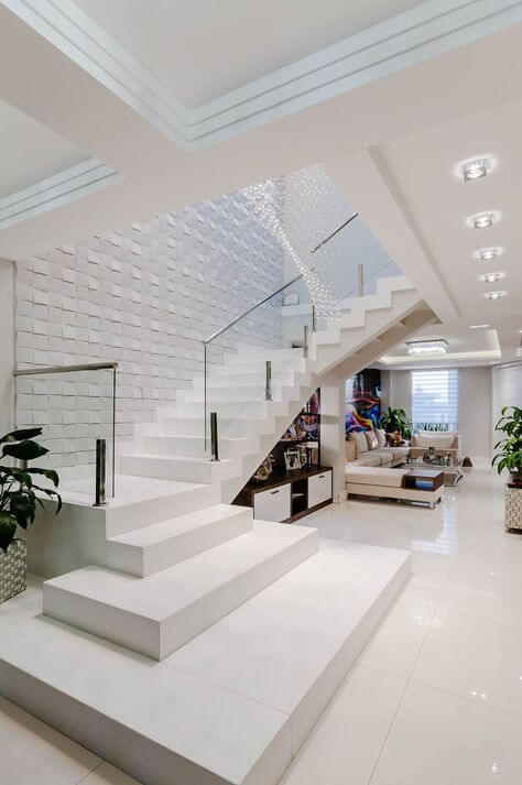 Wide white waterfall staircase