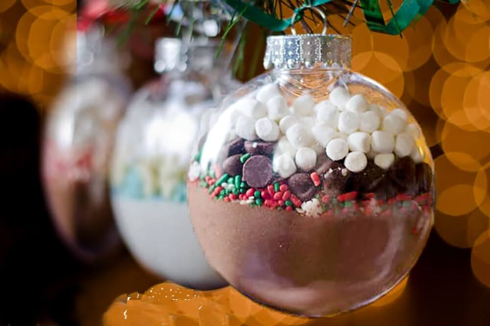 10- Christmas ball with hot chocolate ingredients