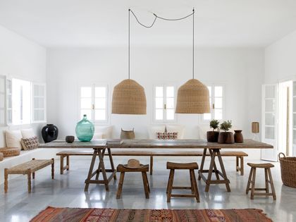 12- XXL pendant lights do take pride in place above the dining room 