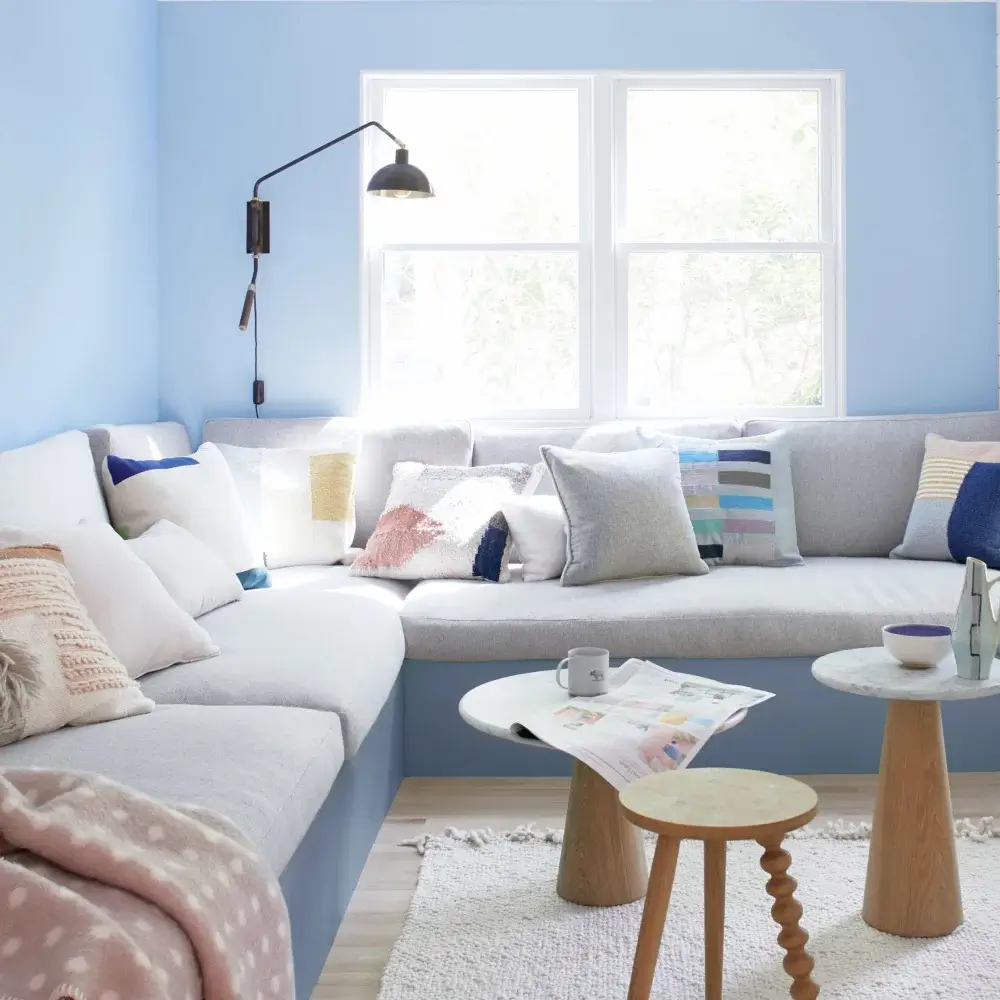 16- A pastel blue painted living room