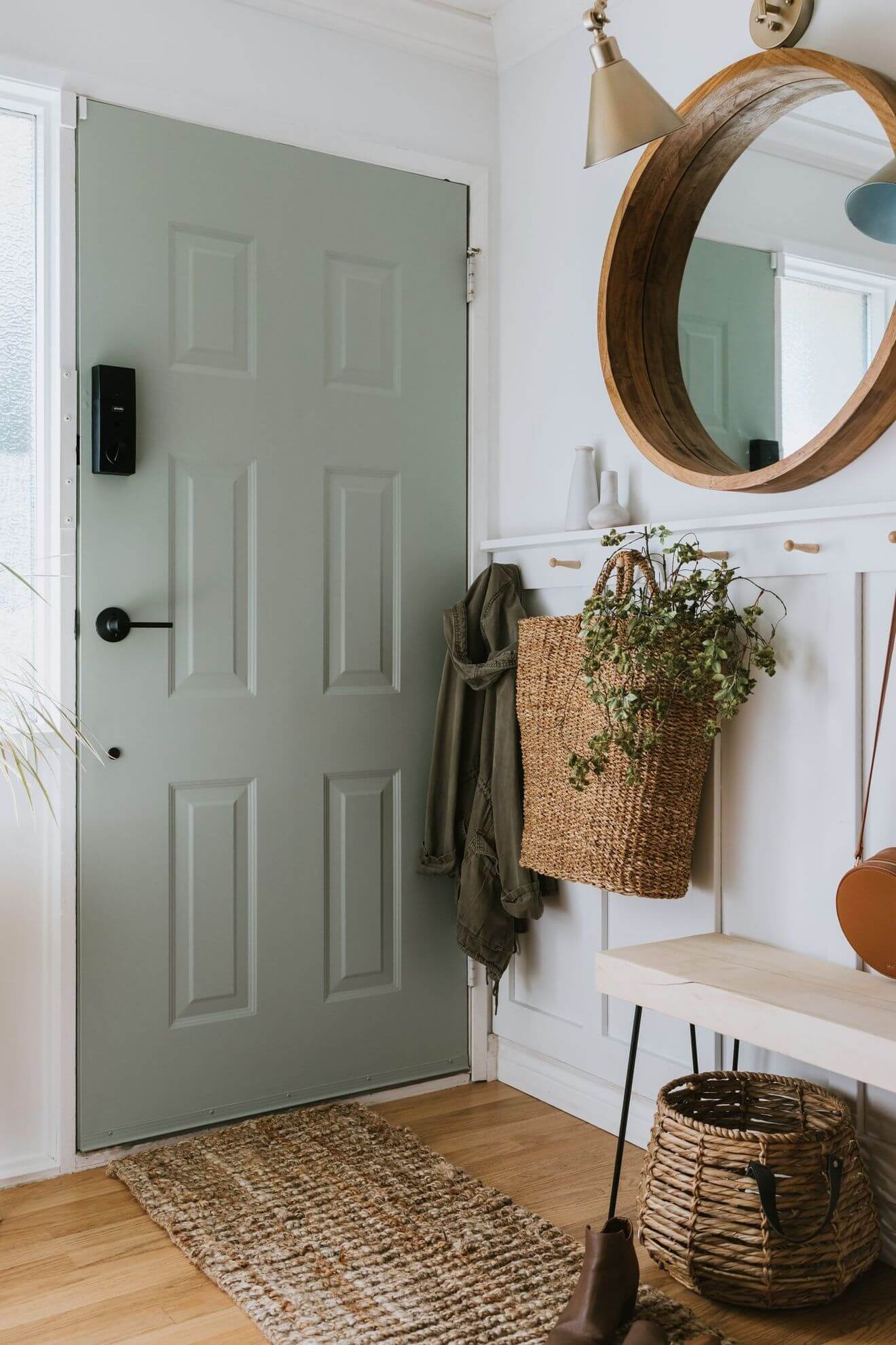 7- Sage green on the door for a soft entrance